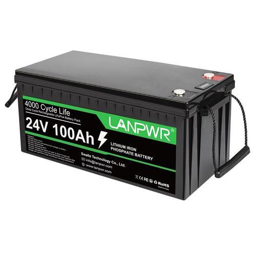 LANPWR Batterie de secours au lithium LiFePO4 24 V 100 Ah, énergie 2 560 Wh, plus de 4 000 cycles profonds, BMS 100 A intégré, 100 % DOD, prise en charge en série/parallèle, parfaite pour hors réseau