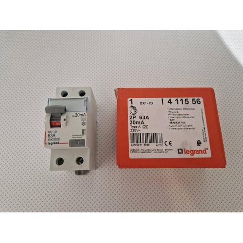 Interrupteur différentiel DX³-ID arrivée haute et départ bas à vis - 2P 230V  63A typeA 30mA - 2 modules - 411556 - LEGRAND