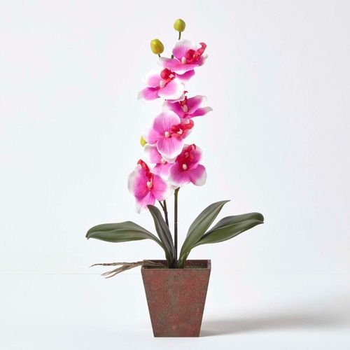 Orchidée artificielle rose en pot rectangulaire 48 cm