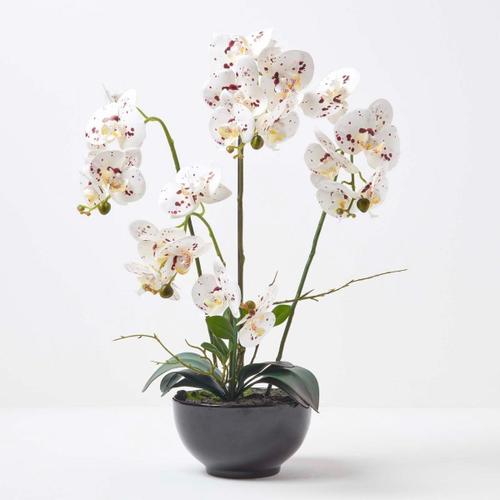 Orchidée artificielle blanche en pot en céramique noir 62 cm