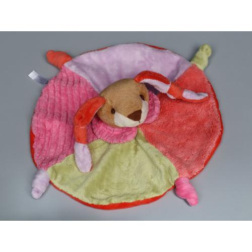 Doudou Lapin Plat Rond Rose Vert Maxita