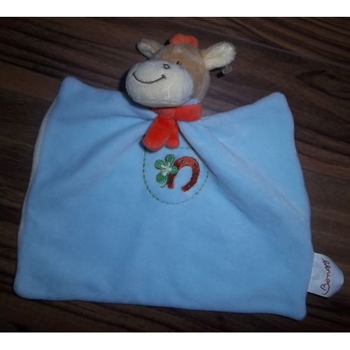 Doudou Zebre Poney Plat Bleu Fer A Cheval Orange Trefle Echarpe Foulard Orange Amtoys  Bcf 34-691