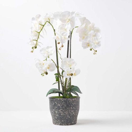 Grande Orchidée artificielle blanche en pot en céramique foncé 82 cm