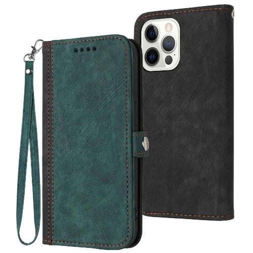 Étui Pour De Téléphone Pour Iphone 15 Pro Max Livre Flip Folio Fermeture Magnétique En Cuir Pu Avec Support De Fente Pour Carte Portefeuille Protecteur Band - Vert