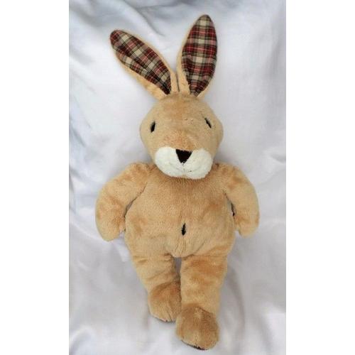 Doudou Peluche Lapin Marron Oreilles Pieds Tissu Carreaux Ajena