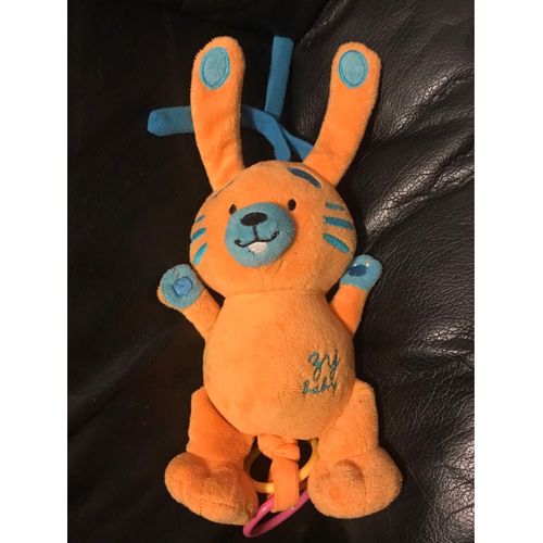 Doudou Peluche Musicale Lapin Orange Et Bleu Zy Baby 