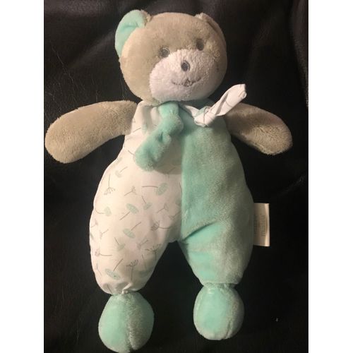 Doudou Ours Bleu Vert Gris Blanc Musti De Mustela 21cm