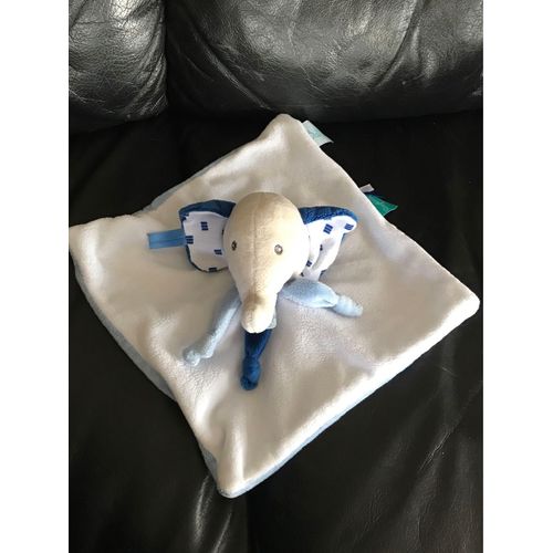 Doudou Plat Baby Nat Elephant Edgar Bleu Blanc Babynat 23*23cm 