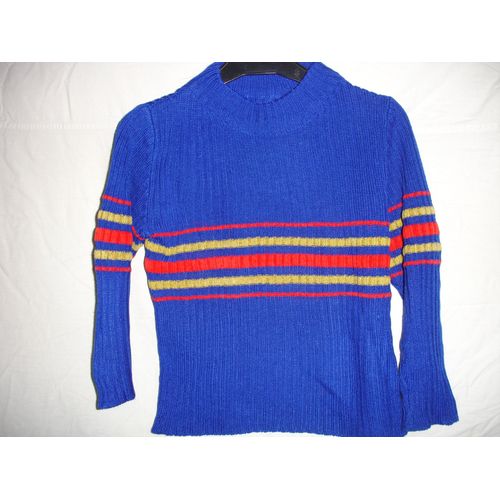 Pull Bleu Rayures Rouges&jaunes 4/5 Ans