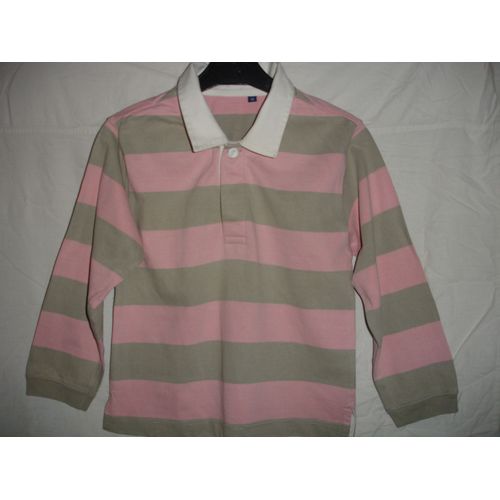 Polo Bicolore Rose Clair&gris, Col Blanc (7 Ans)