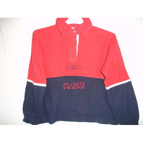 Polo Bicolore Rouge&bleumarine "Planète Terre" (8 Ans)