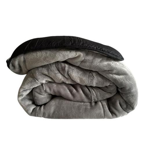 Couette Flanelle Bi Matière, Chaude, Gris/Noir, 250gr/M², 220 X 240 Cm, 2 Personnes, Flanelle Et Polyester