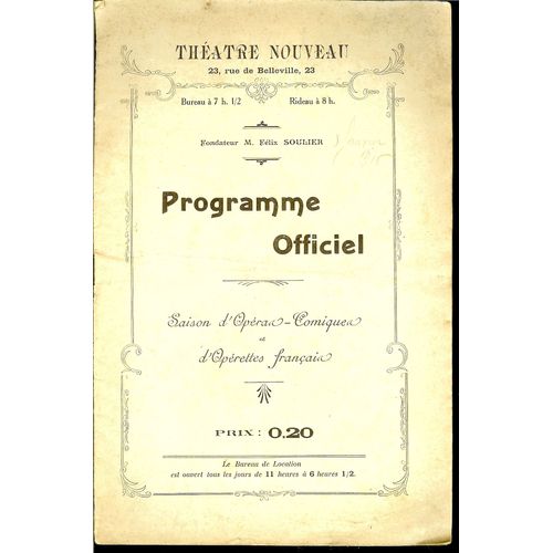 Programme Officiel D Theatre Nouveau/ Janvier 1916