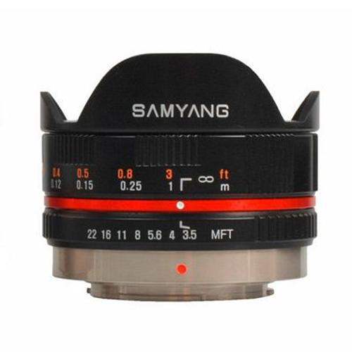 Objectif Samyang - Fonction Fisheye - 7.5 mm - f/3.5 UMC - Micro Four Thirds - pour Olympus OM-D EM-5; PEN E-PM1; Panasonic Lumix G DMC-G5, G5K, G5W, G5X, GF5W, GF5WA