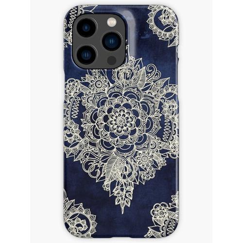 Coque Iphone Samsung Modèle Marocain Floral À La Crème Sur De Profonde Encre Indigo Compatibilité Pour Étui 18 17 16 15 14 13 12 Plus Pro Max Galaxy S25 S24 S23 S22 Ultra Note 20