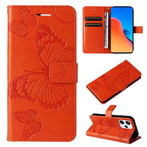 Étui Pour De Téléphone Xiaomi Redmi 12 4g Couverture Antichoc Avec Support De Fente Pour Carte Couverture Magnétique Flip Kickband Cuir Pu - Orange