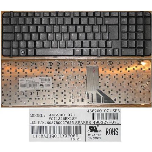 Clavier Qwerty Espagnol / Spanish Pour HP COMPAQ 6830 6830S Series, Noir / Black, Model: V071326BK1, P/N: 466200-071, 490327-071