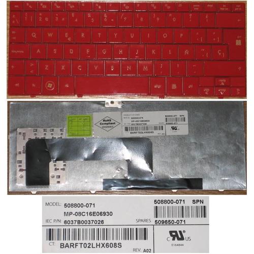 Clavier Qwerty Espagnol / Spanish Pour HP COMPAQ MINI 1000 MINI 700 Series, Rouge / Red, Model: MP-08C16E06930, P/N: 508800-071, 509650-071