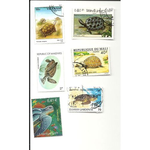 Tortue 6 Timbres Différents De 6 Pays
