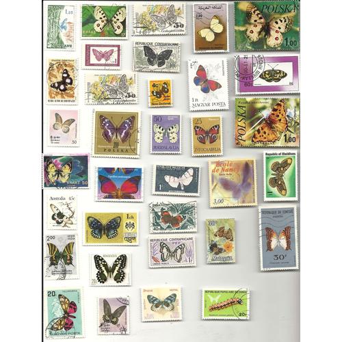 Papillons 32 Timbres De 25 Pays Différents