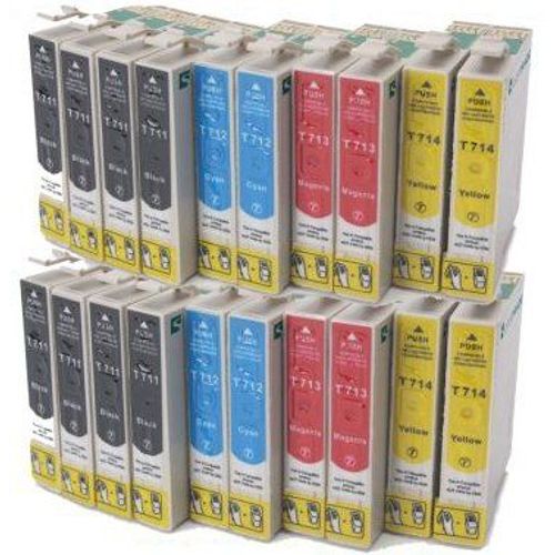 Lot de 20 cartouches compatibles Epson: 8 noir T0711 + 4 cyan T0712 + 4 magenta T0713 + 4 yellow T0714 - pour D78 D92 D120 DX4000 DX4050 DX4400 DX4450 DX5000 DX5050 DX6000 DX6050 DX7000F DX7400 DX7450 DX84