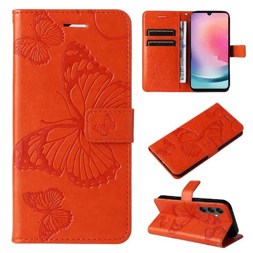 Étui Pour Coque De Téléphone Samsung Galaxy A24 4g Cuir Pu Avec Support De Fente Pour Carte Couverture Antichoc Flip Kickband Couverture Magnétique - Couleur Orange