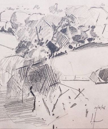 Dessin Eric Lefeuvre : Paysage De Bocage