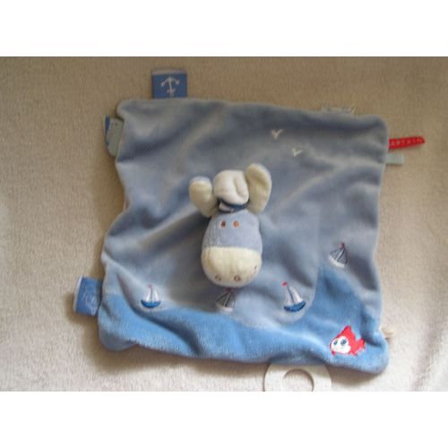 Doudou Plat Bleu Ane Paco Captain Capitaine Marin Anneau Dentition