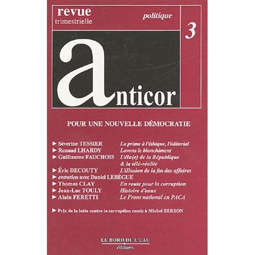 Anticor N° 3 - Pour Une Nouvelle Démocratie