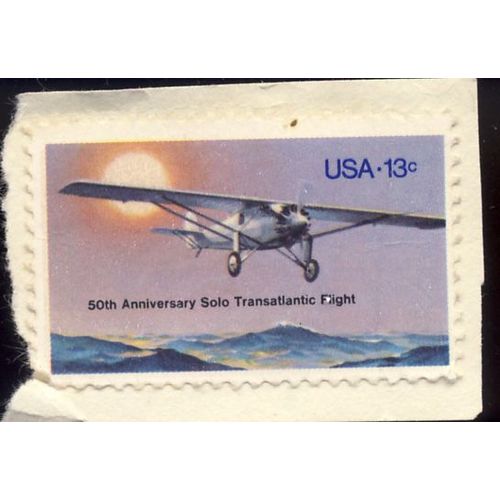 Timbre U S A, 50th Anniversary Solo Transatlantic Flight, U S A 13 Cents, Non Oblitéré