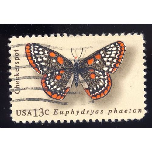 Timbre U S A, Euphydryas Phaëton, Checkerspot, U S A 13 Cents, Oblitéré