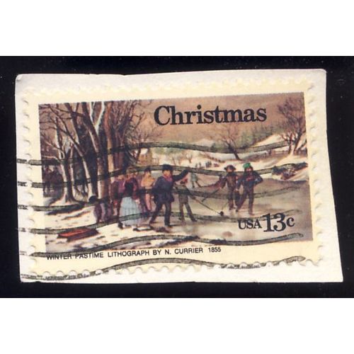 Timbre U S A, Christmas, Winter Pastime Lithographie By N. Currier 1877, U S A 13 Cents Oblitéré
