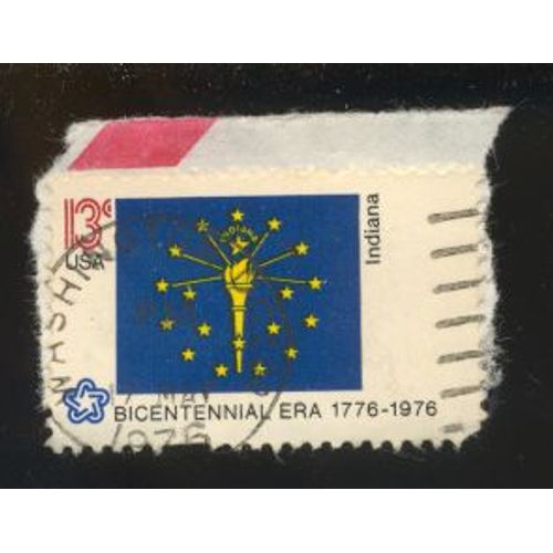 Timbre U S A, Bicentennial E R A 1776-1976, Indiana, U S A 13 Cents, Oblitéré