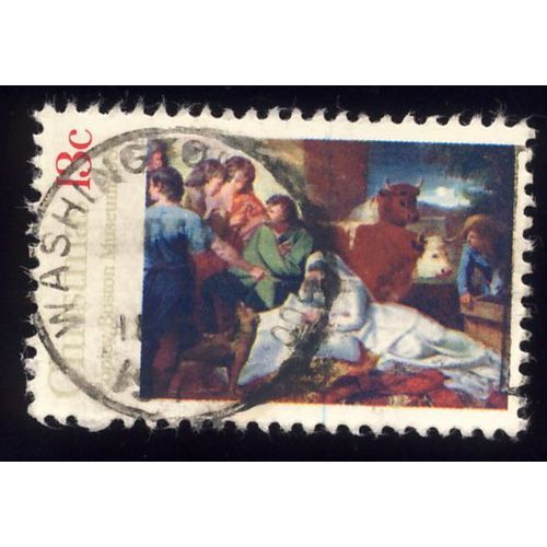 Timbre U S A, Christmass, Copley, Boston Museum, 13 Cents, Oblitéré