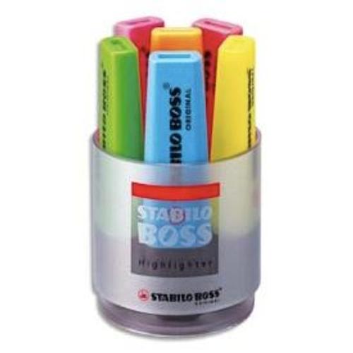 Stabilo Boss - Pot À Crayons Garni De 6 Surligneurs - Pointe Biseautée - Coloris Assortis