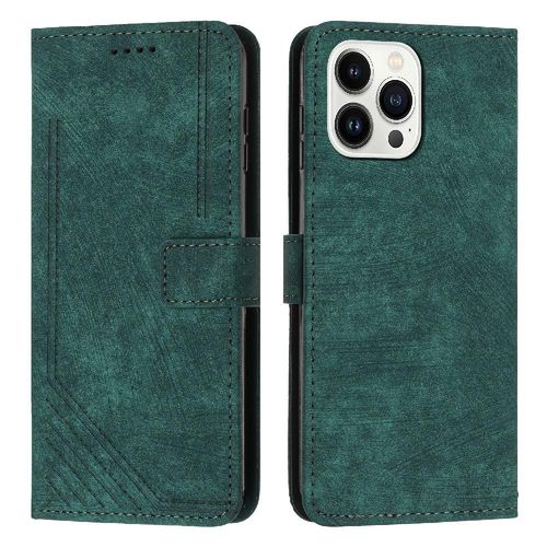 Étui Portefeuille Compatible Iphone 15 Pro Max Couverture Antichoc Termes De La Ligne Pu Leatherbotanical Boucle Latérale Protection Complète Insertion De Carte - Vert