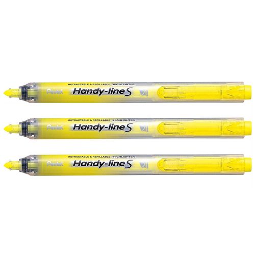 Pentel Lot De 3 Surligneurs Handy-Line S Rétractable/Rechargeable Jaune