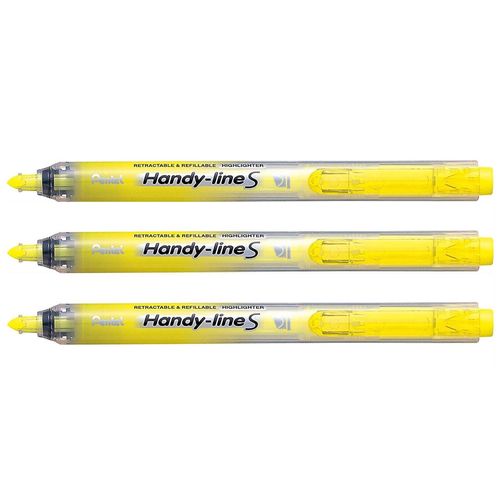 Pentel Lot De 3 Surligneurs Handy-Line S Rétractable/Rechargeable Jaune