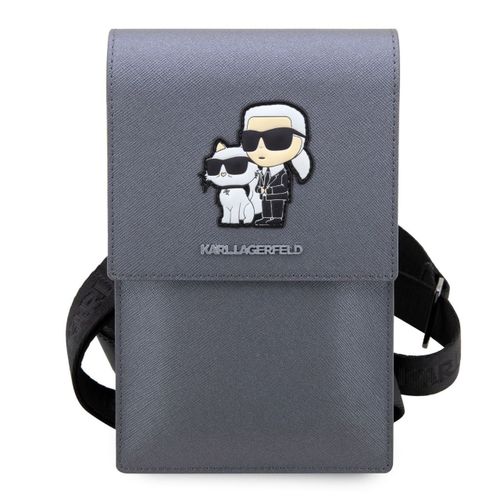 Karl Lagerfeld Sac De Téléphone Saffiano Metal Logo Gris