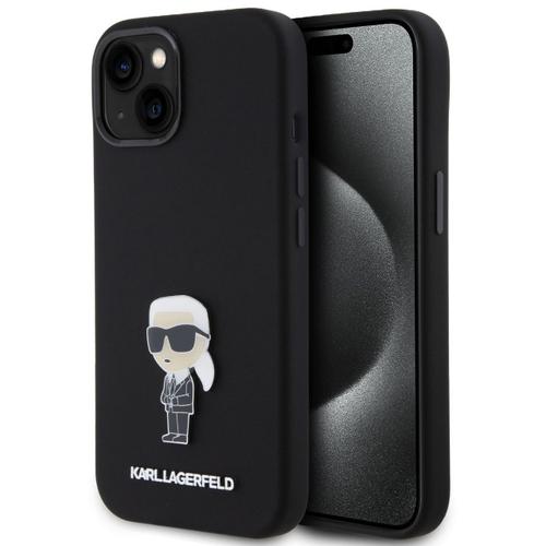 Karl Lagerfeld Coque Silicone Liquide Métal Ikonik Iphone 15 Noir