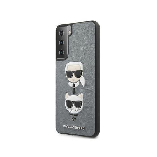 Coque Samsung Galaxy S21 Plus G996 Karl Lagerfeld Saffiano Ikonik Karl&choupette Tête Argent