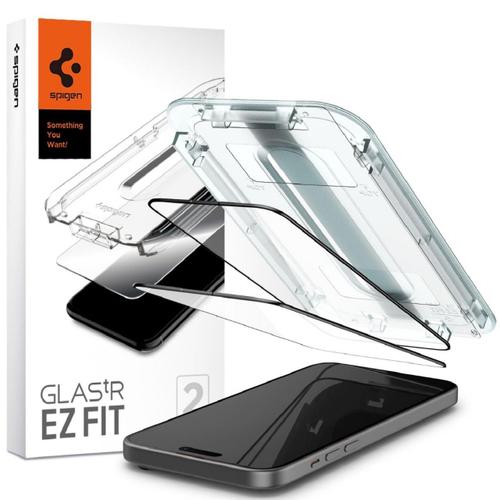 Spigen Folie Glass Tr Ez Fit Iphone 15 Plus, Lot De 2, Kit De Montage, Noir