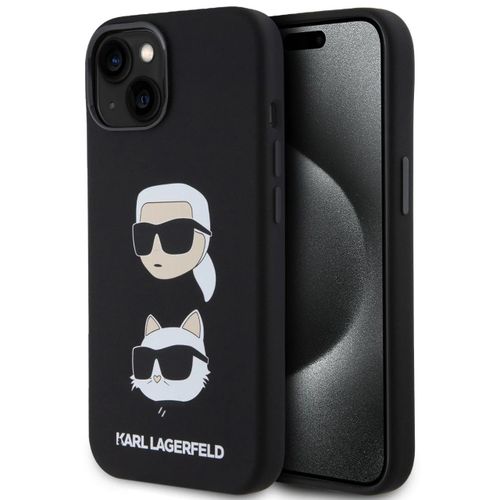 Coque Karl Lagerfeld Silicone Liquide Têtes Karl & Choupette Iphone 15 Plus Noir
