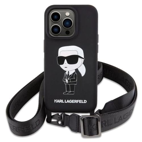 Karl Lagerfeld Coque Silicone Liquide Bandoulière Ikonik Iphone 15 Pro Max Noir
