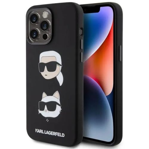 Coque Karl Lagerfeld Silicone Liquide Têtes Karl & Choupette Iphone 15 Pro Max Noir