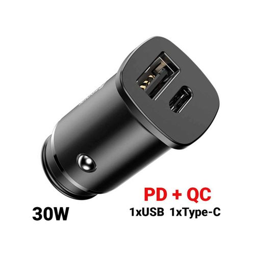 Chargeur De Voiture Usb Et Type-C Baseus Metal Dual Port 30w Noir