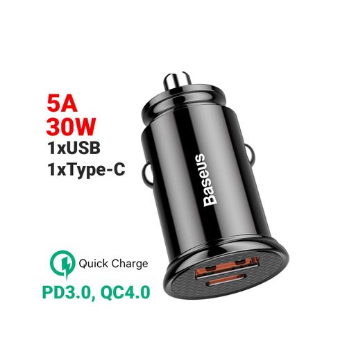 Chargeur De Voiture Usb Et Type-C Baseus Dual Port 30w Noir