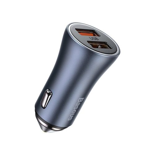 Chargeur De Voiture Baseus Golden Contactor Pro Dual Usb Quick Charger Gris Foncé