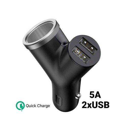 Chargeur Voiture Baseus Y-Type Splitter Dual Usb + Briquet Noir