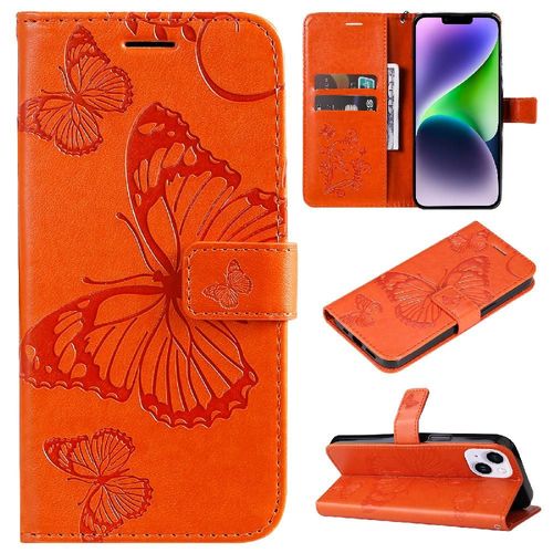 Étui Pour Étui De Téléphone Iphone 14 Plus Couverture Antichoc Cuir Pu Couverture Magnétique Avec Support De Fente Pour Carte Flip Kickband - Orange